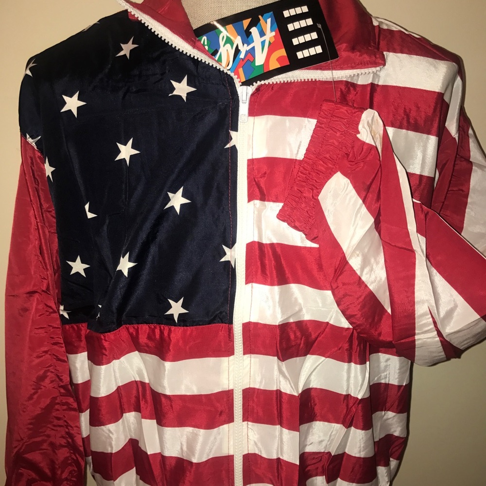 American Flag USA Windbreaker Jacket Vtg NWT